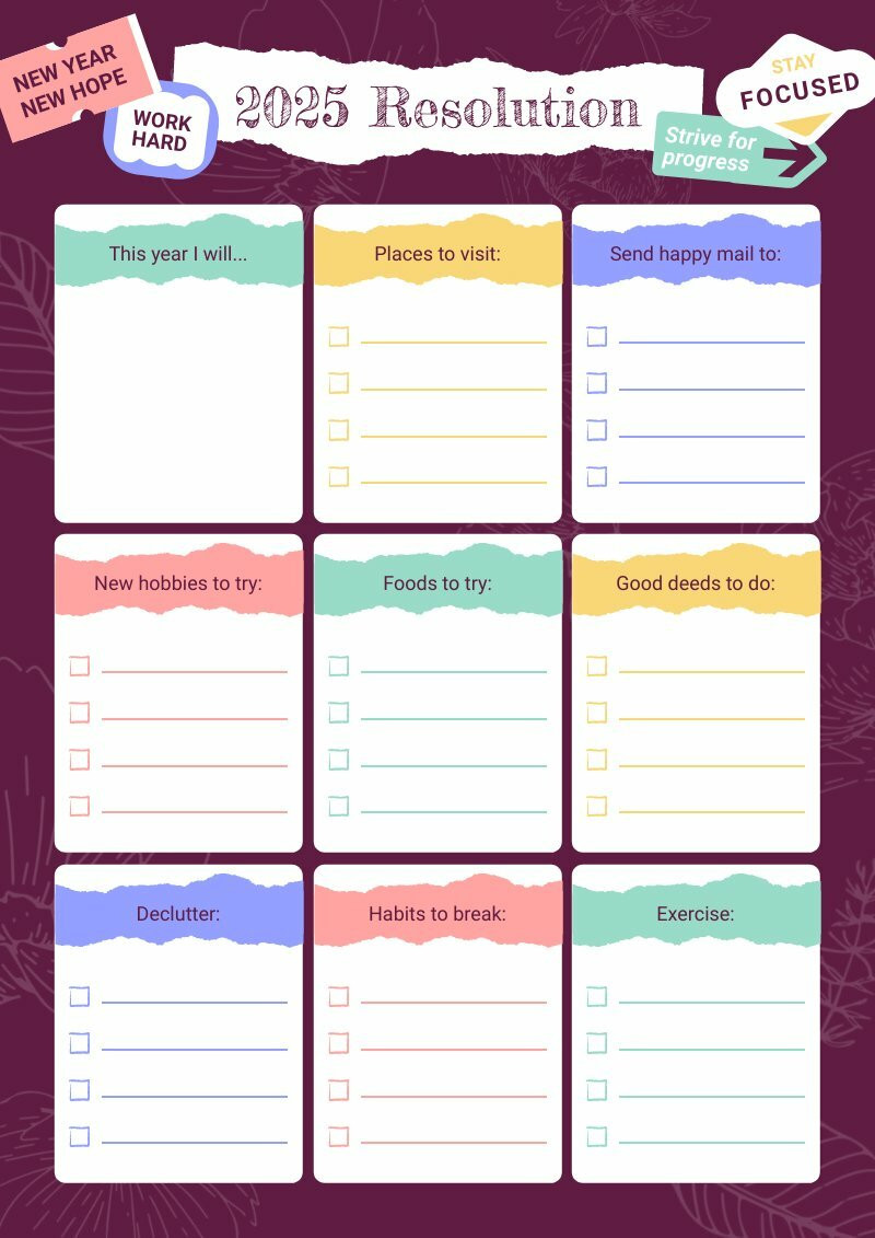 new year's resolution list | free schedule & planner template